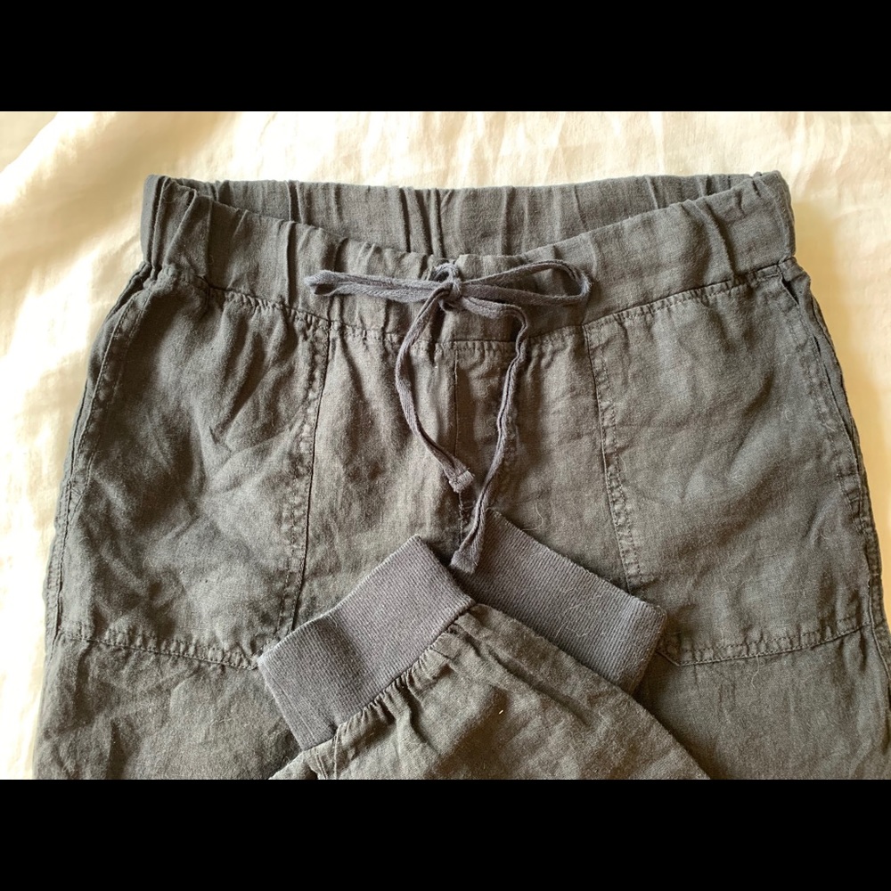 black linen drawstring joggers